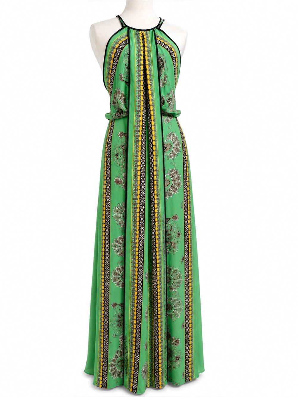 BCBGMAXAZRIA Arlenis green paisley halter maxi dress vibrant green 6 - Picture 2 of 13
